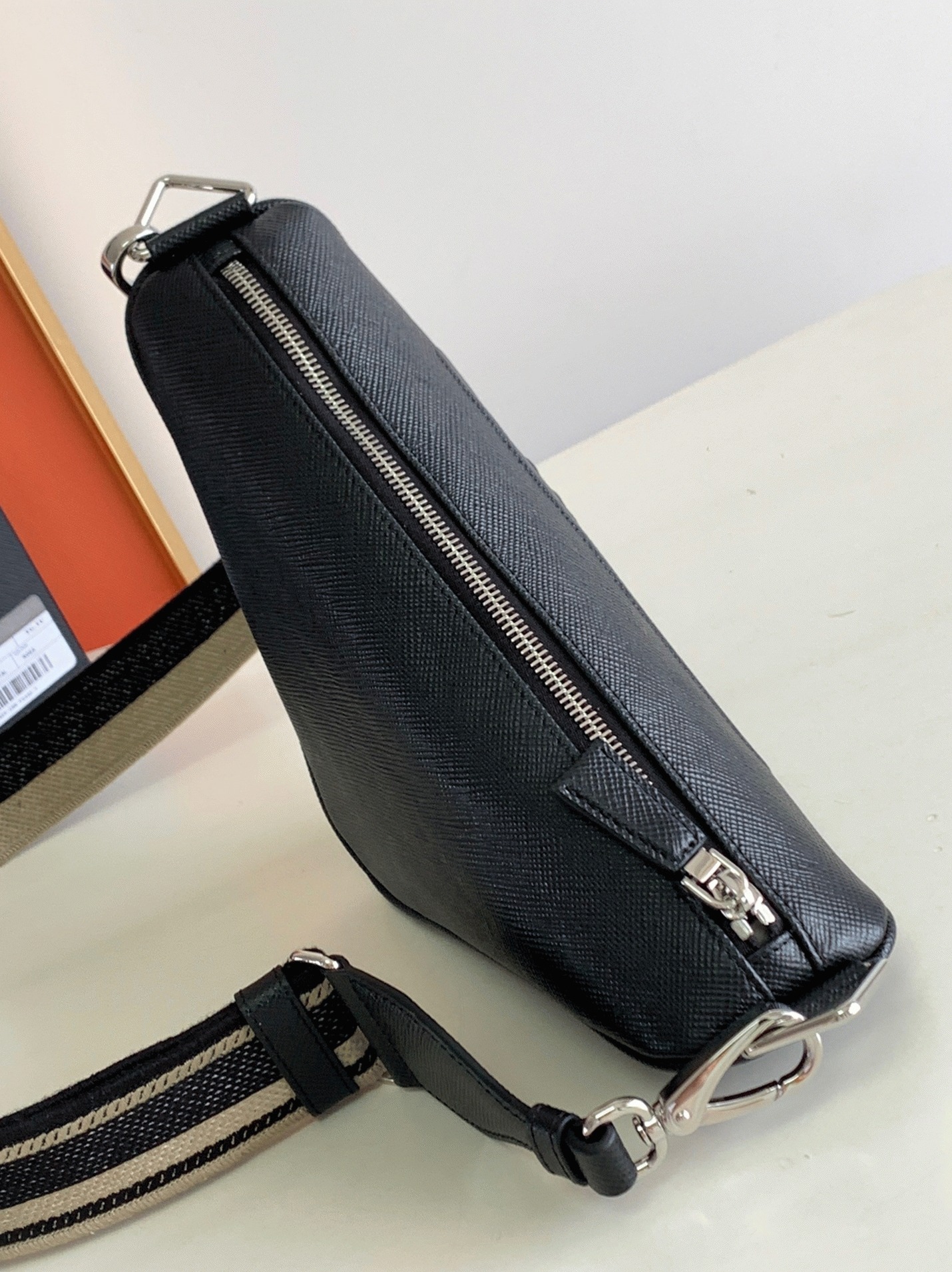 Prada Triangle Shoulder Bag Fake in Black angle 3