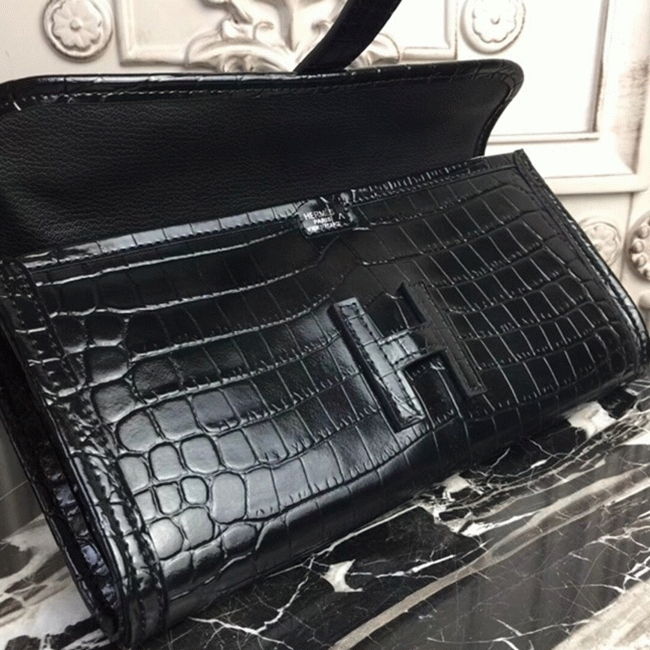 Blue electric crocodile leather replica Hermes Jige Elan clutch bag angle 2