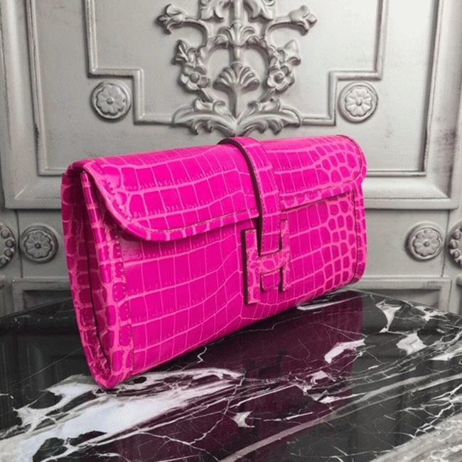 Rose Red Crocodile Leather Replica Hermes Jige Elan 29 Elegant Clutch angle 4
