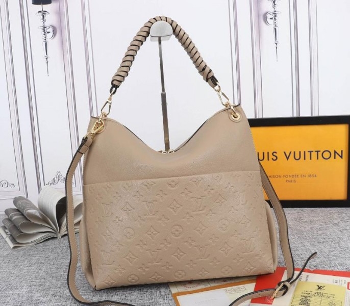 Louis Vuitton Monogram Empreinte Leather Maida Hobo In Tourterelle Gray angle 3