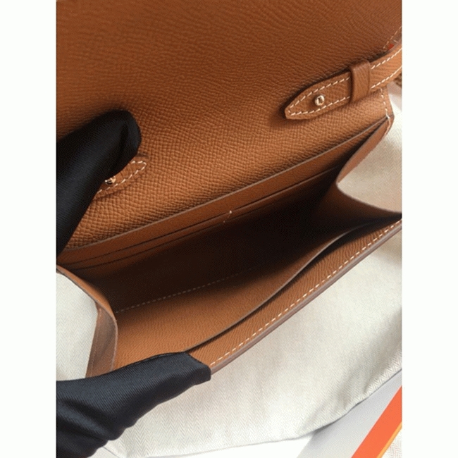 Brown perfect fake Hermes Clic wallet with strap angle 3
