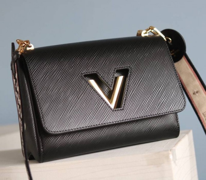 Louis Vuitton Epi Leather Twist MM Handbag In Black With Embroidered Strap angle 4