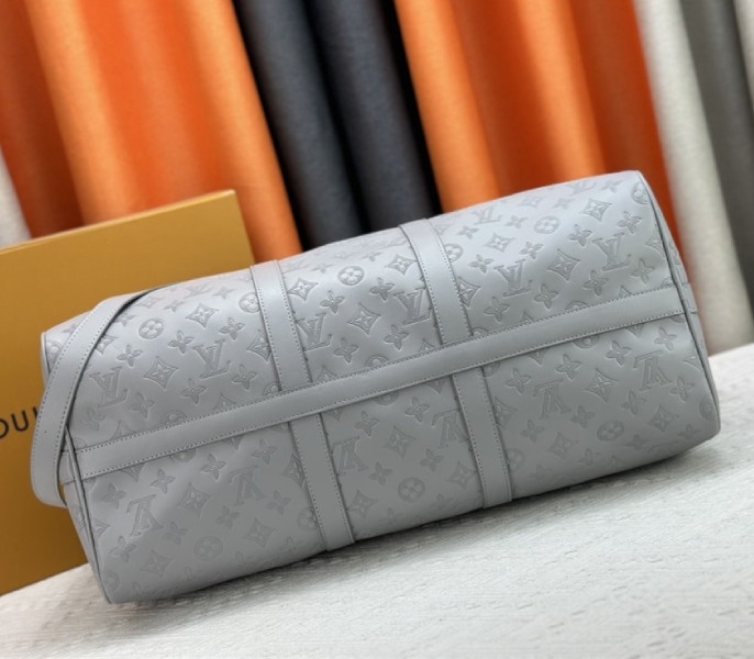 Louis Vuitton Monogram Shadow Leather Keepall Bandouliere 50 With Leather Strap In Anthracite Gray angle 5