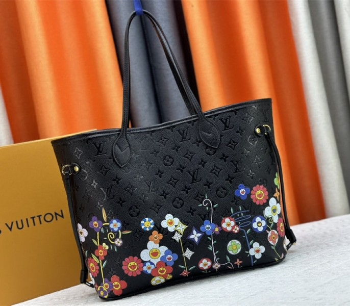 Louis Vuitton X TM Monogram Empreinte Neverfull MM In Black With Style 2 angle 5