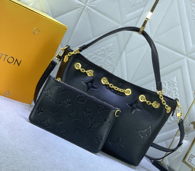 Louis Vuitton Monogram Empreinte Leather Bundle Bag In Black angle 2
