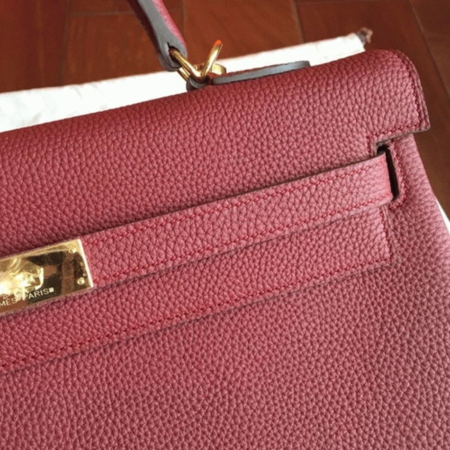 Bordeaux Clemence Replica Hermes Kelly 35cm Rich Color Bag angle 4