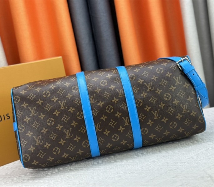Louis Vuitton Monogram Macassar Canvas Keepall Bandouliere 50 In Gaston Blue angle 5