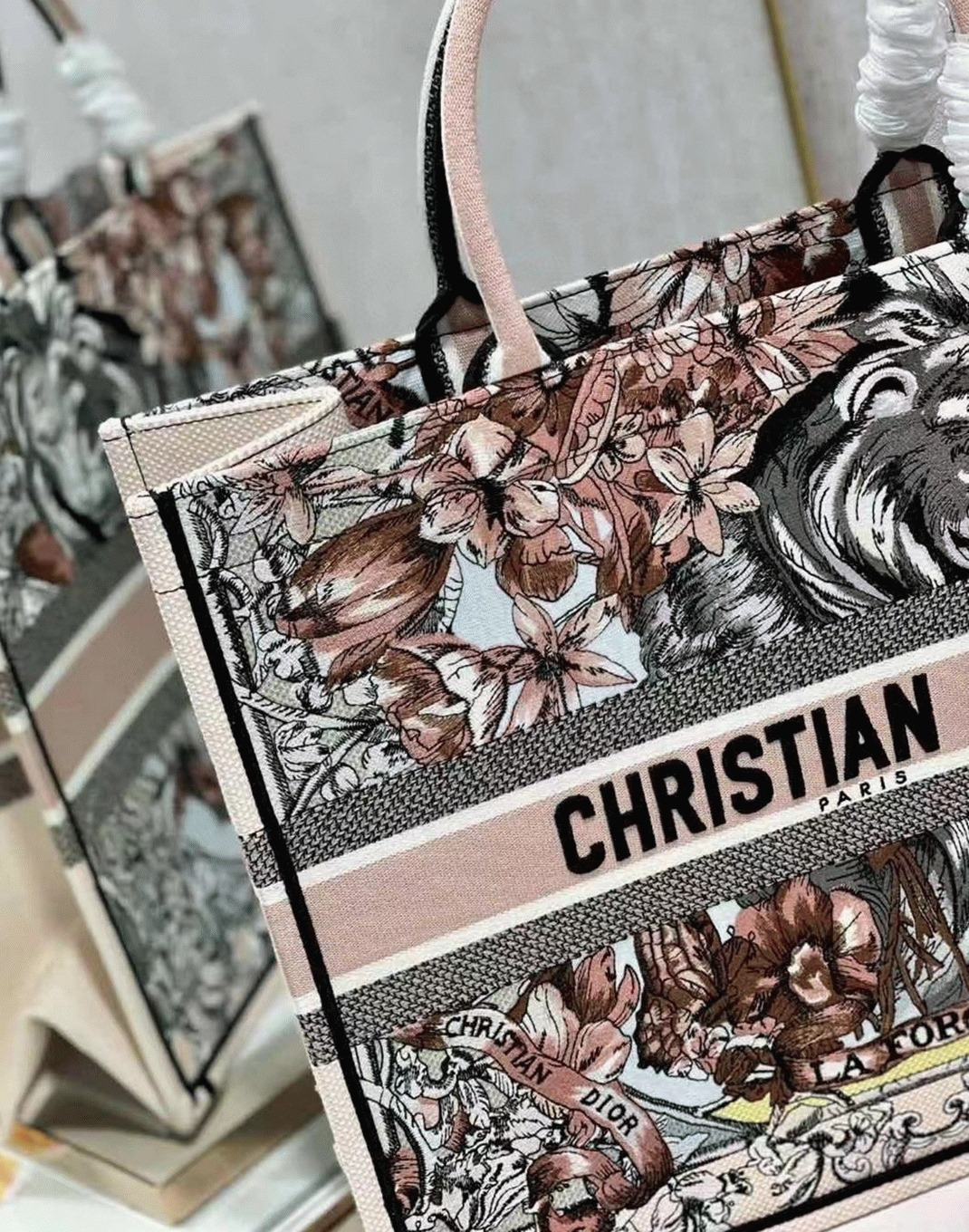 Dior Large Book Tote Bag Faux in Multicolor La Force Embroidery angle 4