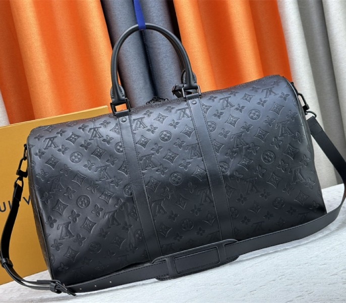 Louis Vuitton Monogram Shadow Leather Keepall Bandouliere 50 In Black angle 3