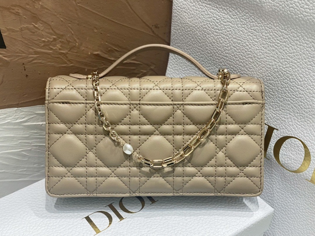 Dior Miss Dior Mini Bag Replica in Beige Cannage Lambskin angle 5
