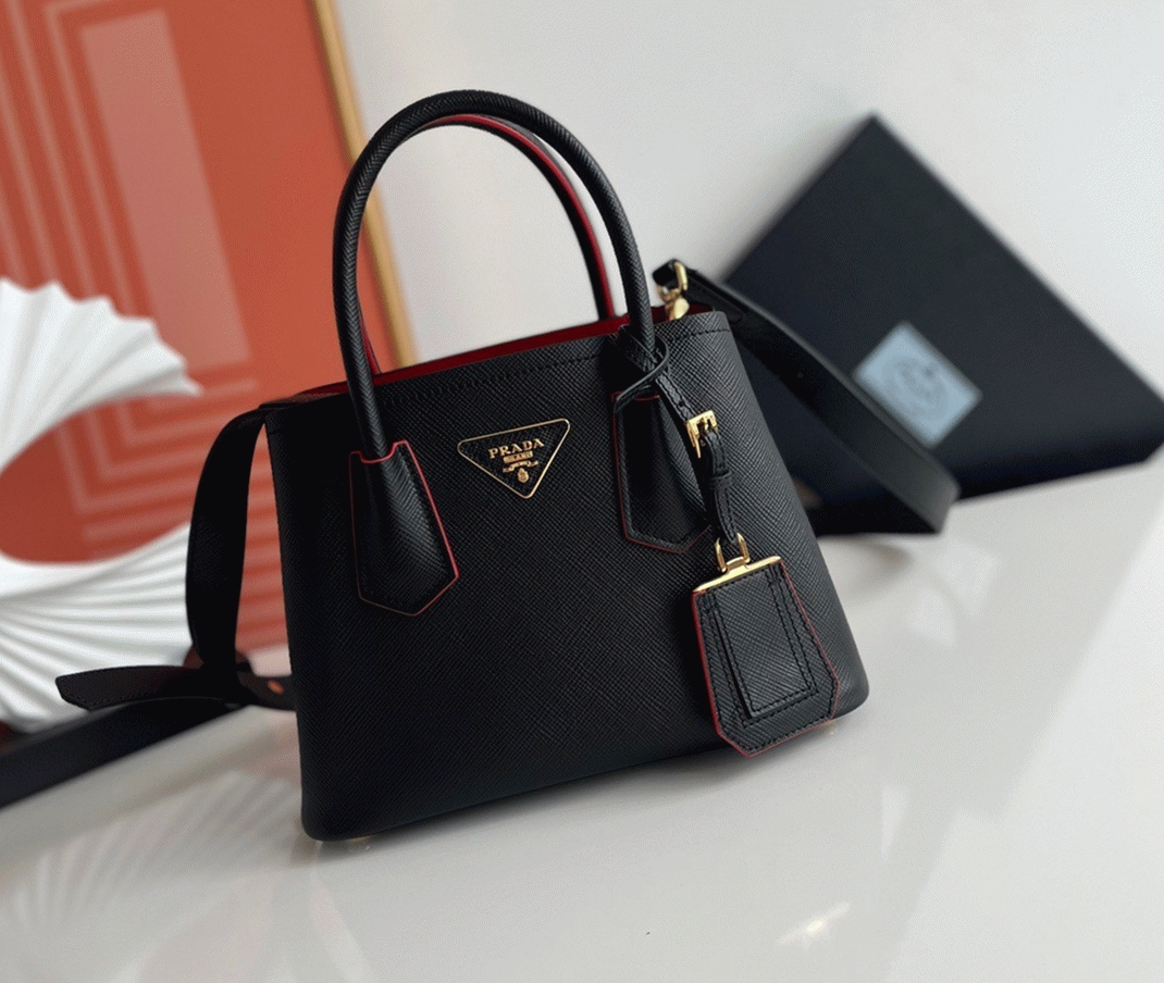 Black Prada Double Mini Bag Replica angle 3