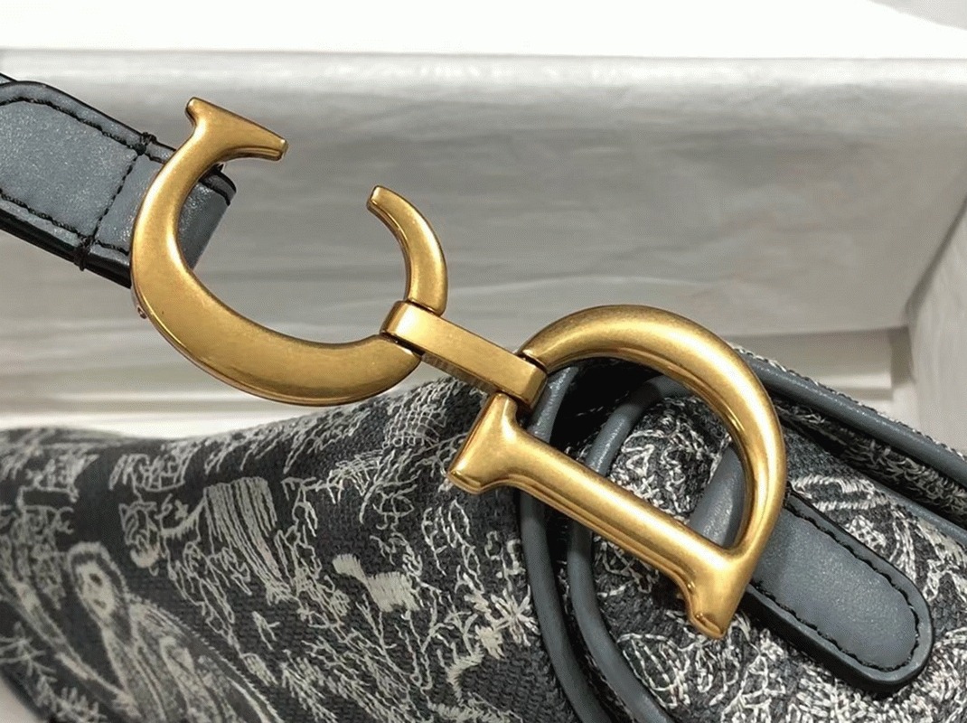 Dior Saddle Bag Faux in Grey Toile de Jouy Reverse Jacquard angle 5
