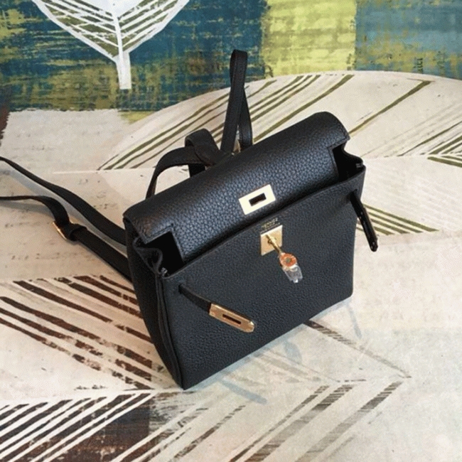 Black Clemence Knockoff Hermes Kelly Ado PM Everyday Backpack angle 4