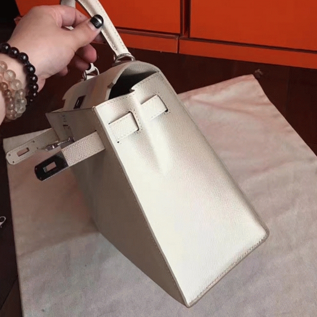 White Epsom Knockoff Hermes Kelly Sellier 28cm Structured Handbag angle 4