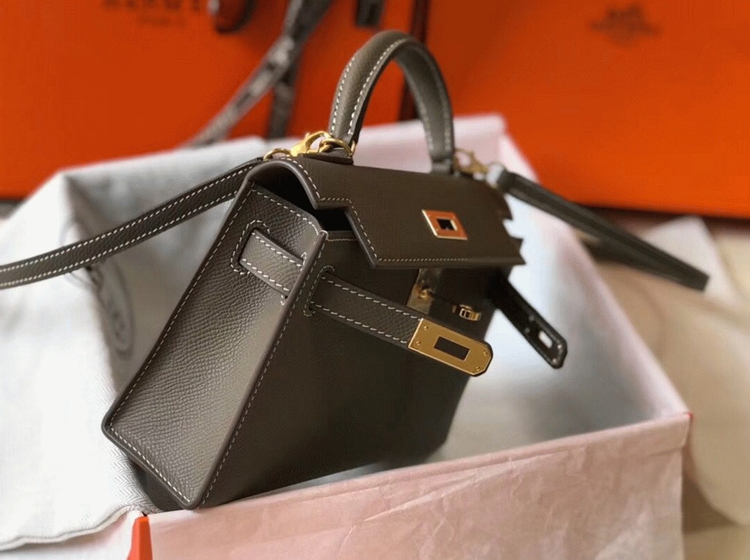 Hermes Kelly Mini II Bag Replica in Taupe Grey angle 3