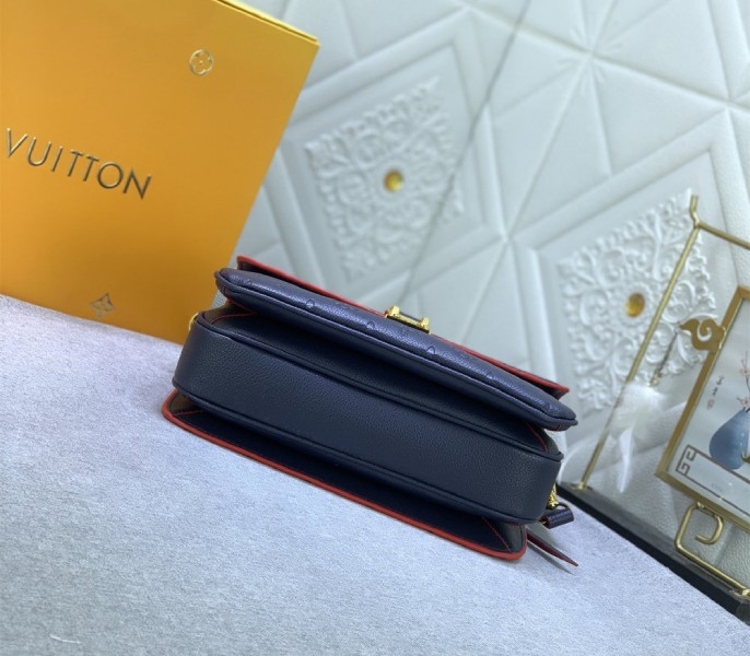 LV Monogram Empreinte Leather Metis In Navy Blue And Red angle 4