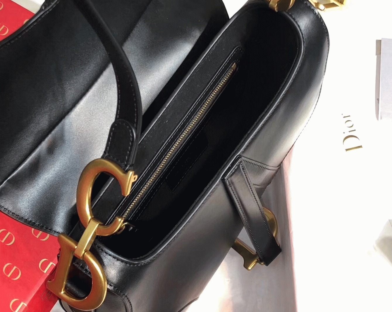 Dior Saddle Bag Fake in Black Smooth Calfskin angle 2