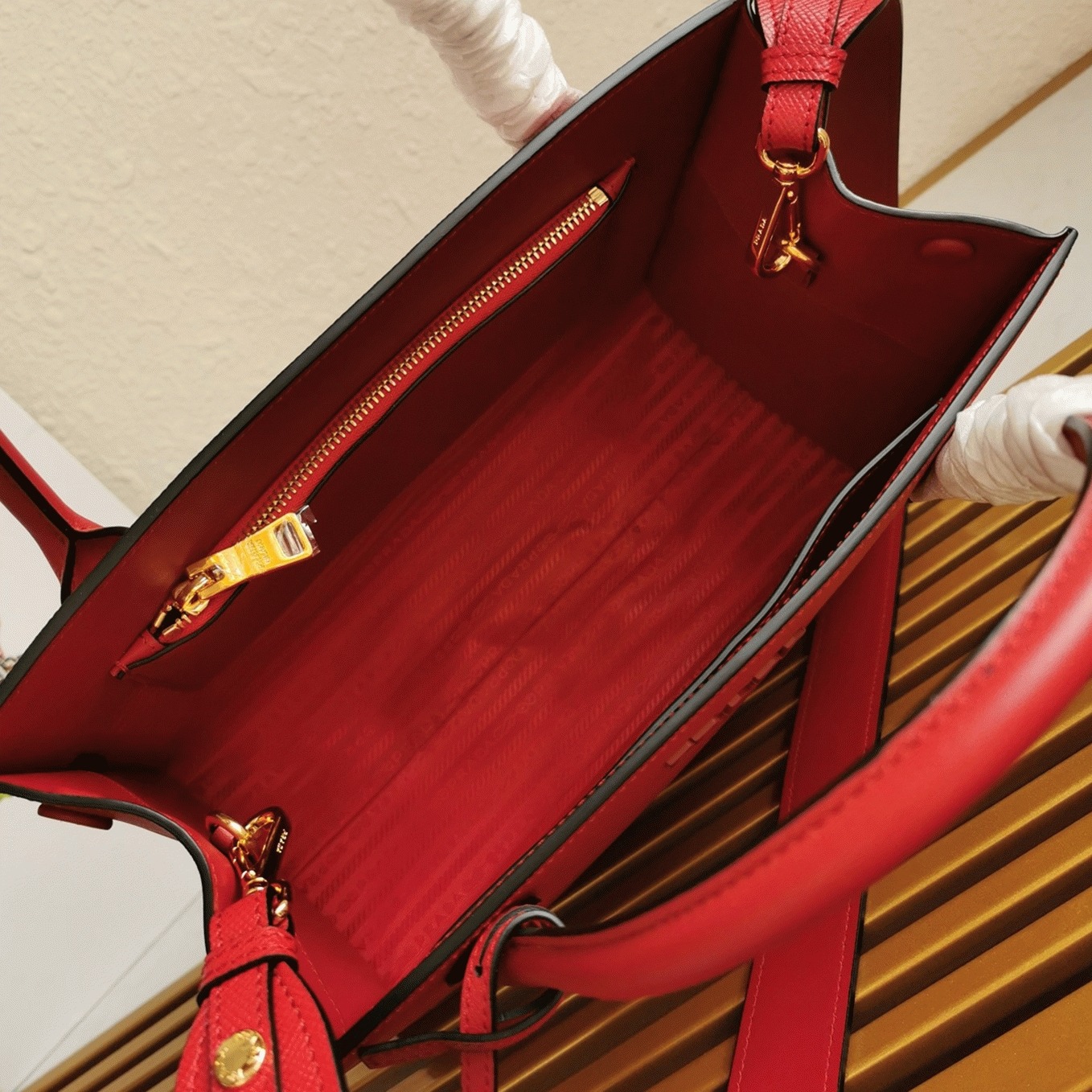 Prada Monochrome Medium Bag Replica in Red angle 3