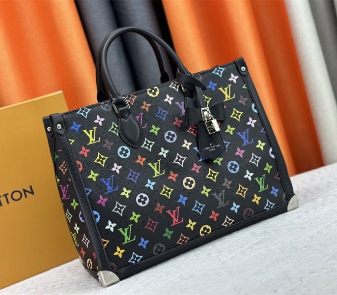 Louis Vuitton X TM Multicolored Onthego MM In Black angle 2
