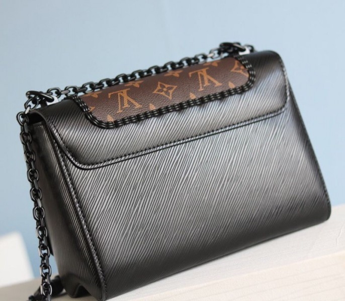 Louis Vuitton Epi Leather Twist MM Canvas Trompe loeil Braid Bag In All Black angle 4