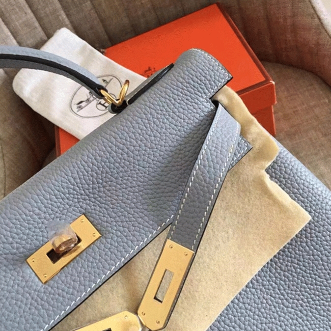 Blue Lin Clemence Replica Hermes Kelly Retourne 28cm Soft Tote angle 4
