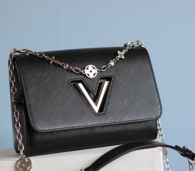 Louis Vuitton Epi Leather Twist MM With Flowers Jewels Chain Bag In Black angle 3