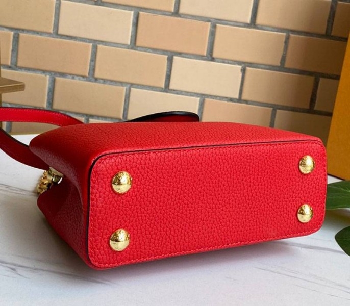 Louis Vuitton Capucines Mini Chain Bag In Red angle 5