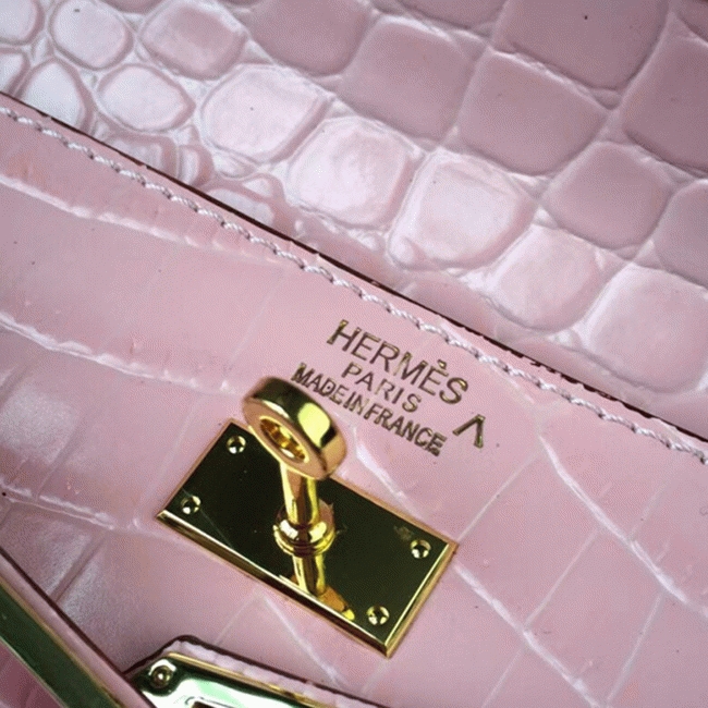 Pink Crocodile Replica Hermes Kelly Cut Clutch Feminine Tote angle 2