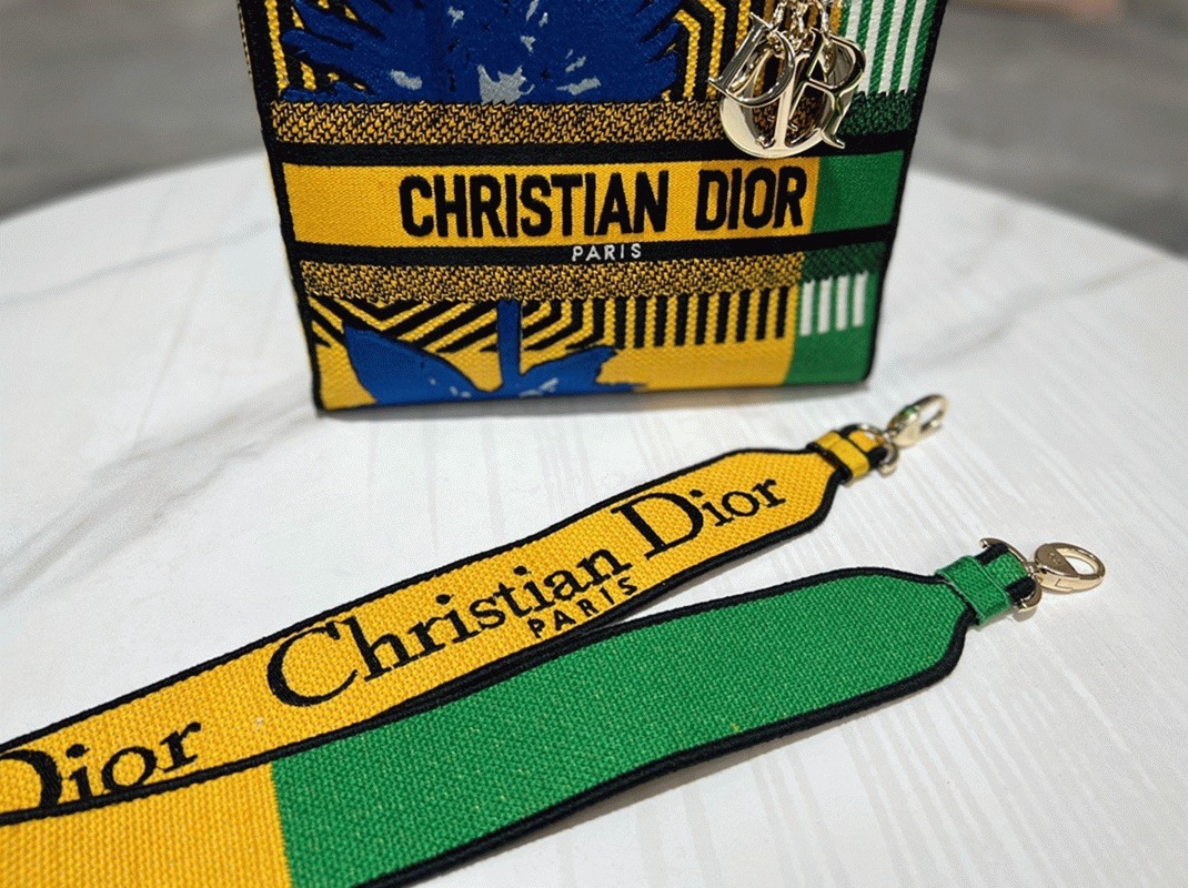 Dior Lady D-Lite Medium Bag Fake in Yellow Green D-Flower Pop Embroidery angle 5