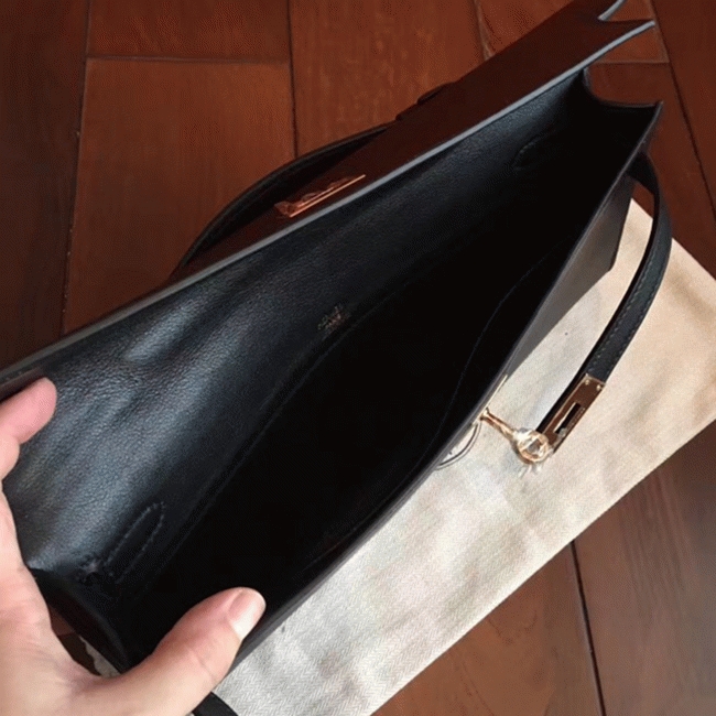 Black Swift Fake Hermes Kelly Cut Clutch Elegant Clutch angle 5