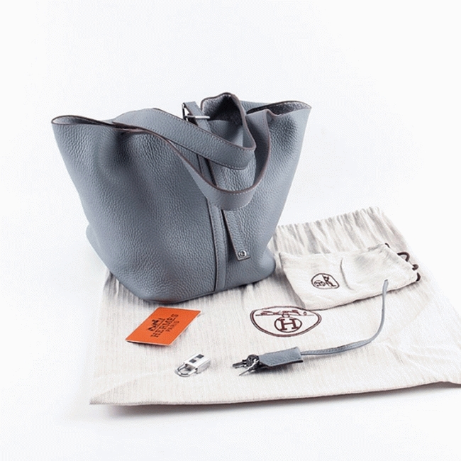 Blue lin knockoff Hermes Picotin Lock handbag angle 5