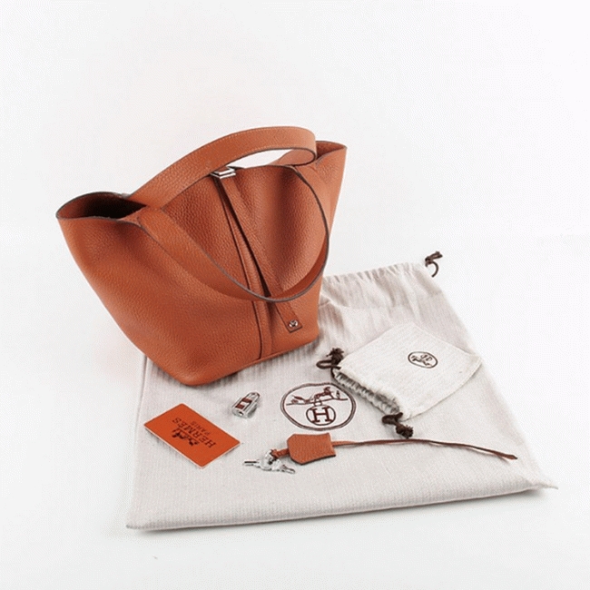 Orange knockoff Hermes Picotin Lock handbag angle 2