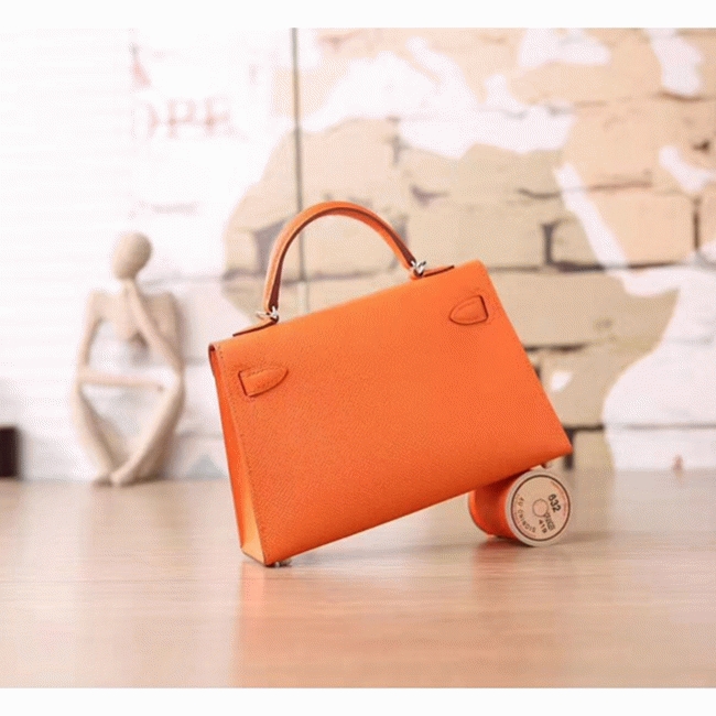 Orange Epsom Fake Luxury Hermes Kelly Mini II 20cm Handbag angle 2