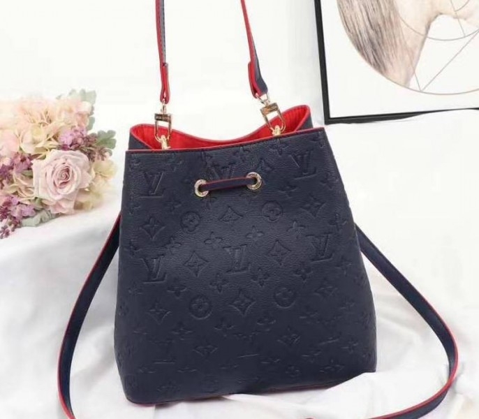 Louis Vuitton Monogram Empreinte NeoNoe MM Bag In Marine Rouge angle 3