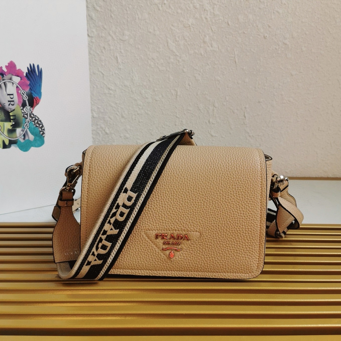 Prada Flap Shoulder Bag Fake in Sand angle 5