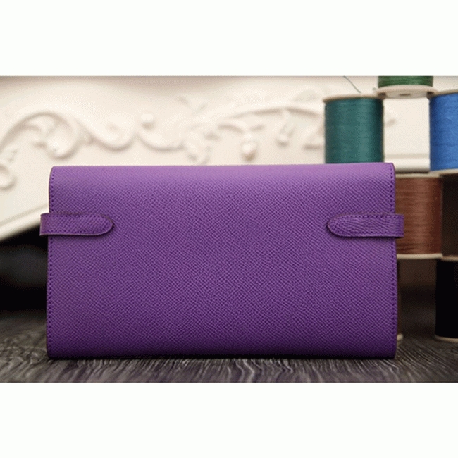 Purple replica Hermes Kelly Longue wallet angle 2