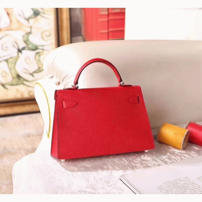Red Epsom Knockoff Designer Hermes Kelly 20cm Purse angle 5