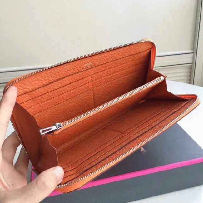 Orange 1:1 Replica Hermes Wallet Azap Zipped angle 2