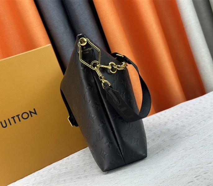 Louis Vuitton Monogram Empreinte Coussin MM Hobo In Black angle 3