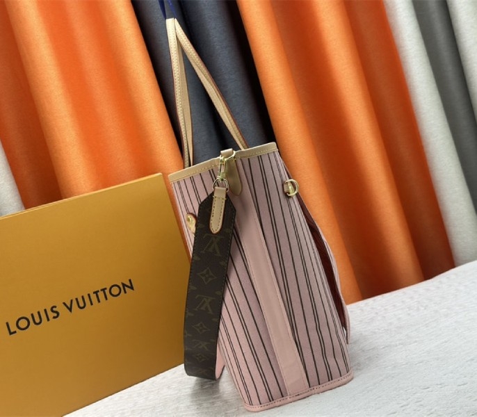 Louis Vuitton Neverfull Bandouliere Inside Out MM Tote In Monogram Canvas And Peony Pink Textile angle 4