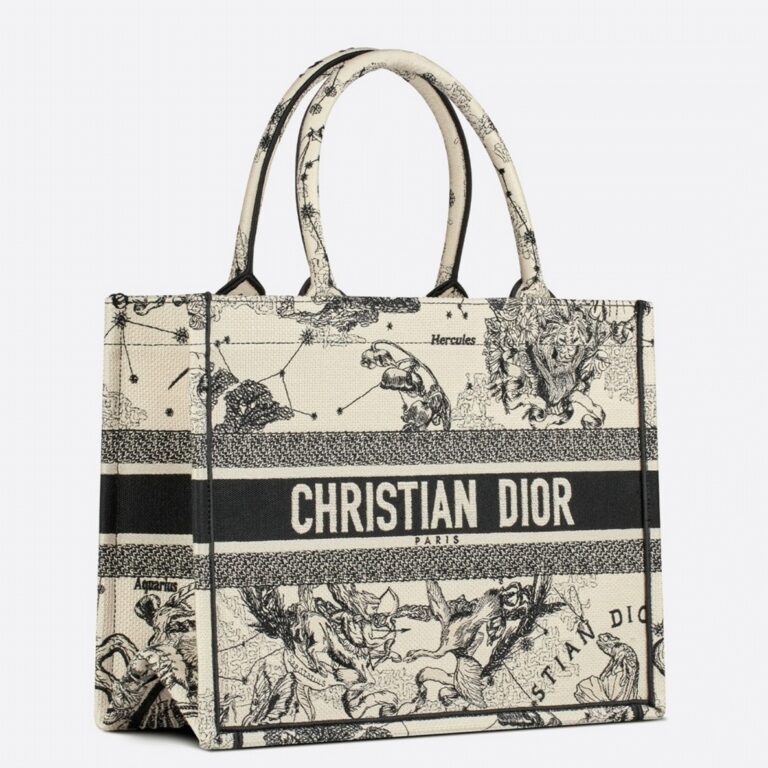 Dior Large Book Tote Bag Replica in White Toile de Jouy Zodiac Embroidery