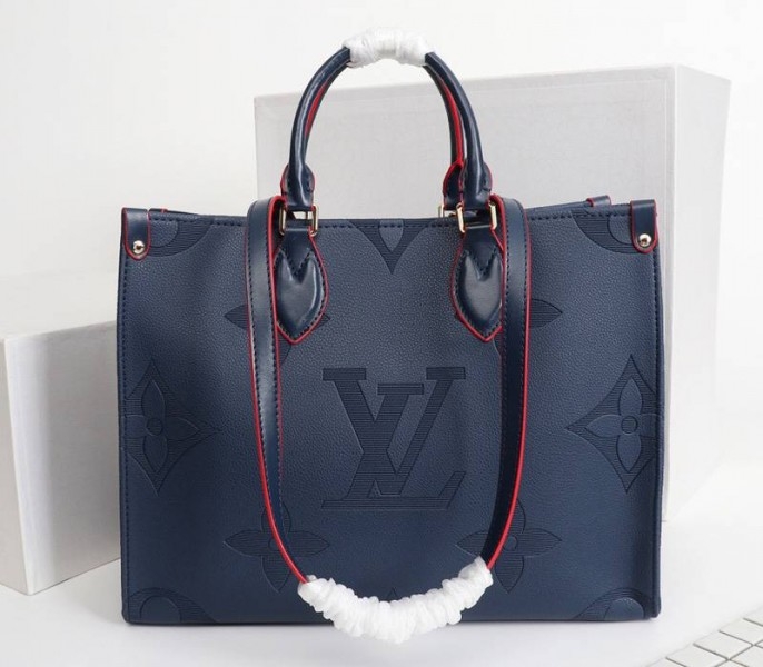 Louis Vuitton Monogram Empreinte Giant Onthego MM Tote In Navy Blue