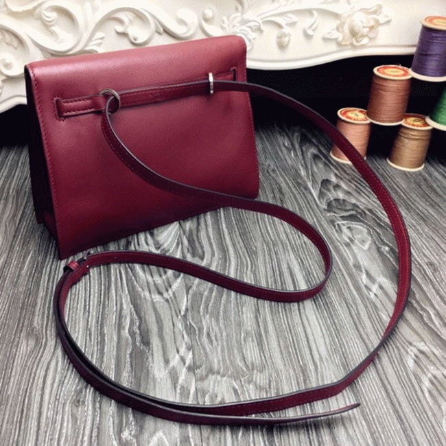 Bordeaux Swift Leather Knockoff Hermes Kelly Danse Elegant Bag angle 3