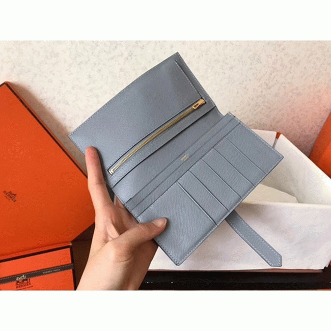 Blue Lin Epsom Fake Hermes Bearn Wallet angle 5