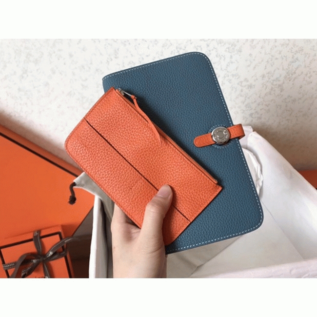 Jean orange fake Hermes Dogon duo wallet angle 2