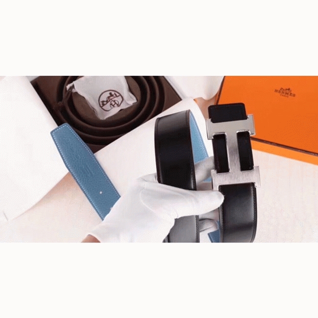 Fake designer Hermes H belt buckle in blue shade angle 3
