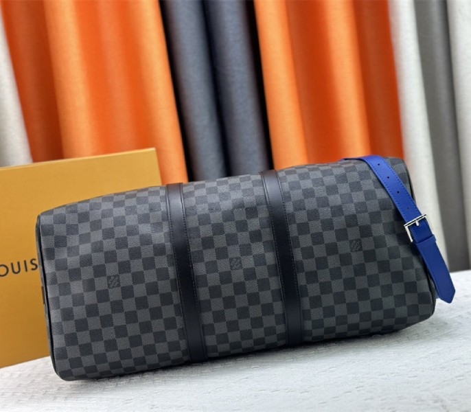 Louis Vuitton Damier Graphite Canvas Keepall Bandouliere 50 In Indigo Blue angle 5