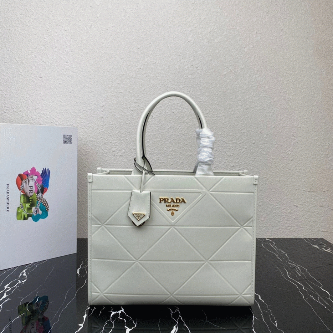 Prada Symbole Small Bag Replica with Topstitching in White angle 3