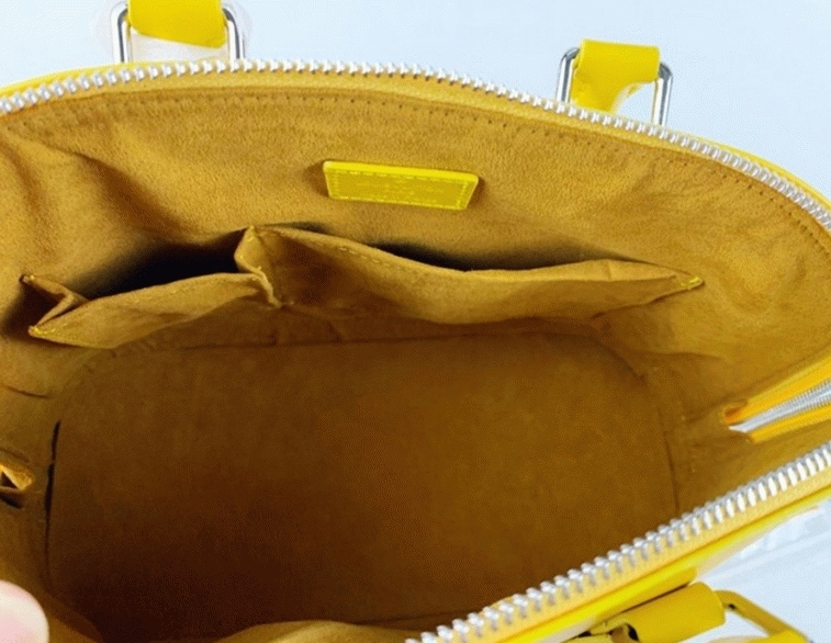 Louis Vuitton Epi Leather Alma PM Handbag In Cedrat Yellow With Jacquard Strap angle 4