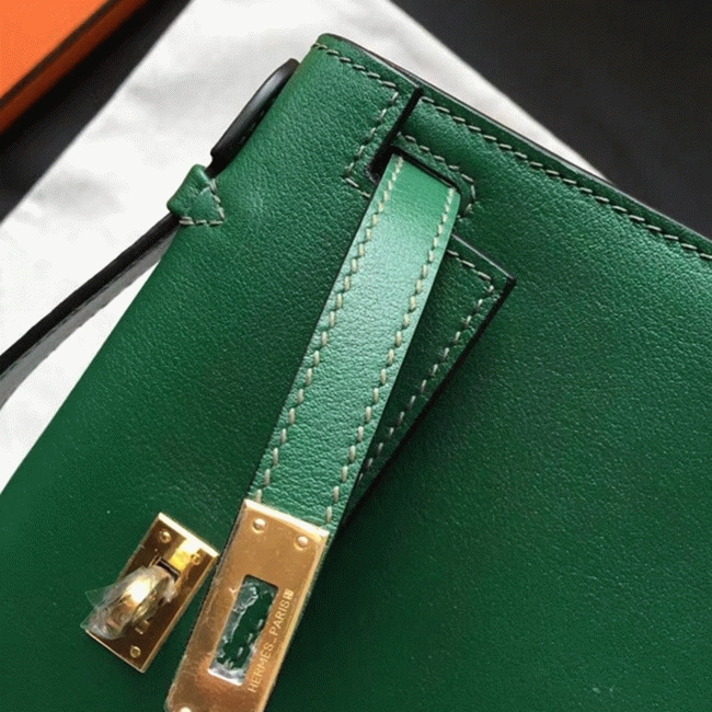 Malachite Swift Fake Hermes Kelly Pochette Sleek Green Clutch angle 2